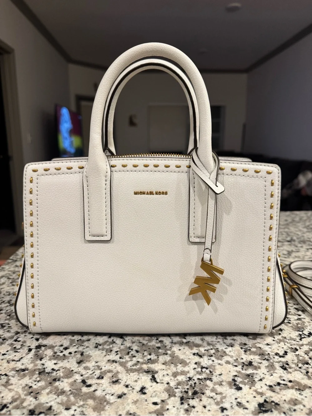 Michael Kors White Laila Small Satchel with Gold Accents